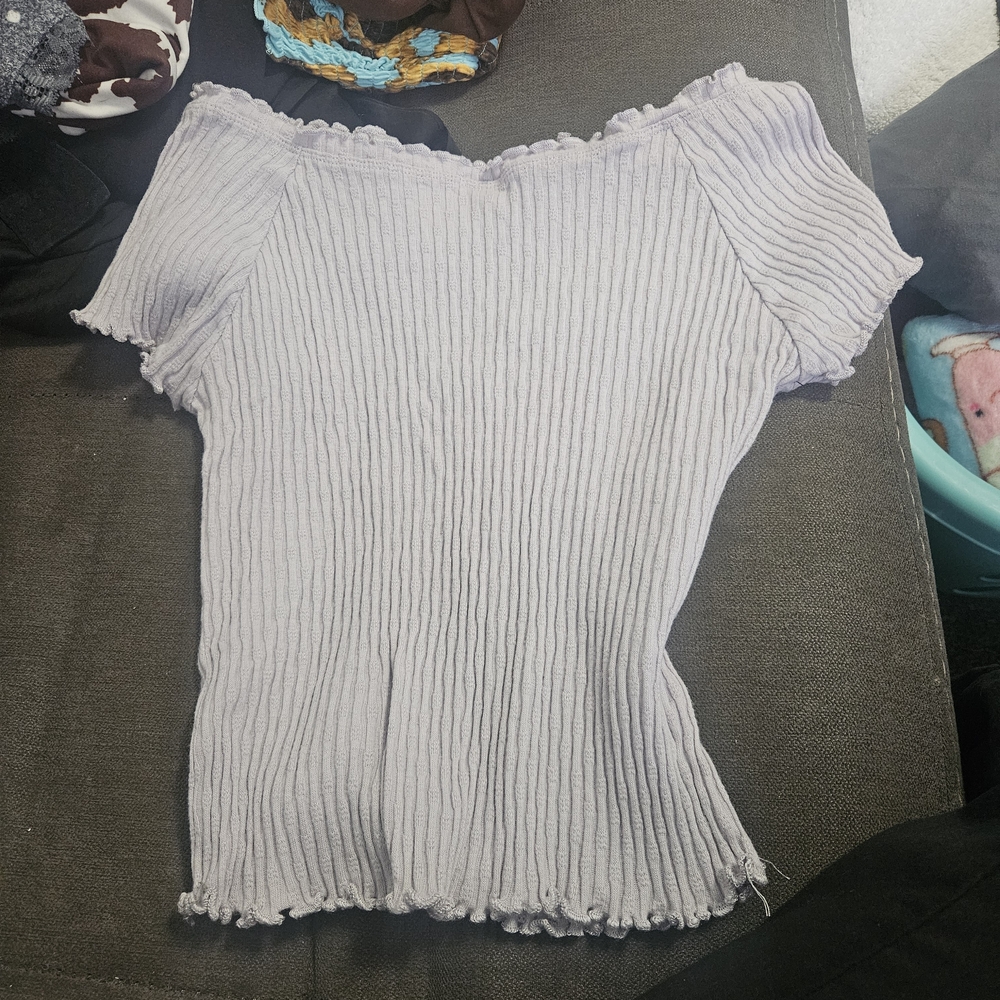 Lavender Ribbed Off-Shoulder Top